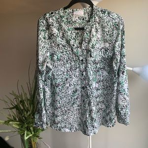 calvin klein button down blouse print // green